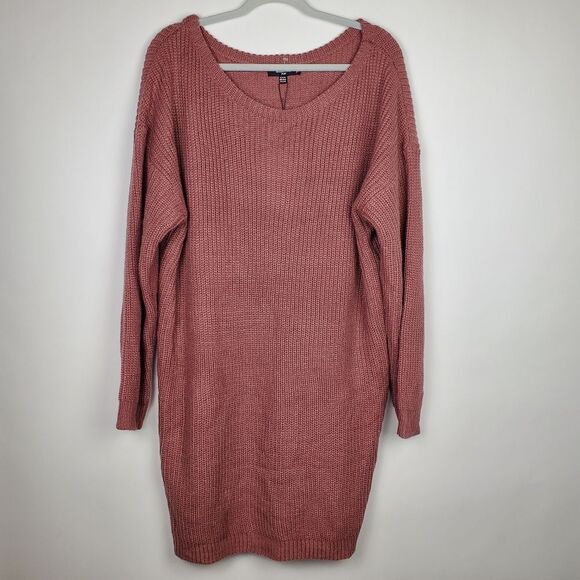 MISSGUIDED Plus Size Off Shoulder Jumper Dress Rose 14-16 Ribbed Chunky Knit NWT - Picture 2 of 8